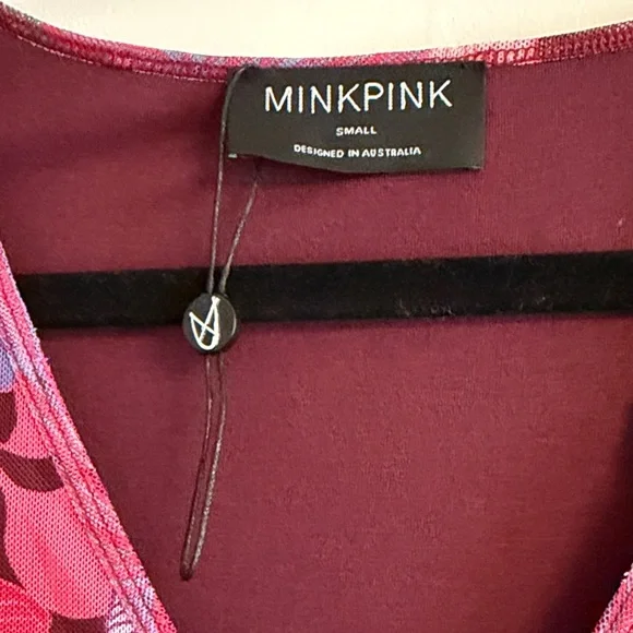 MINKPINK Pink and Purple Floral Ruched Long-Sleeve Mini Dress - Picture 4 of 4